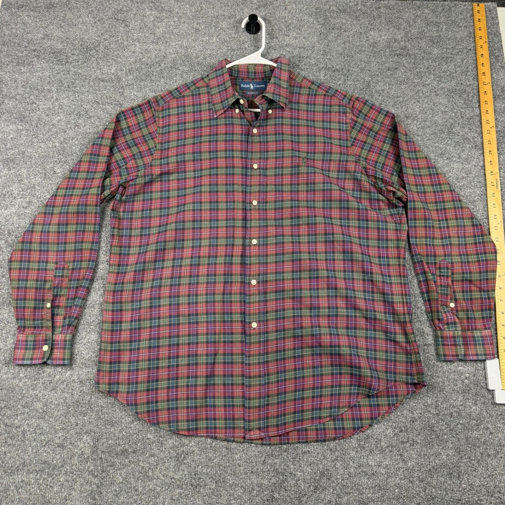 Ralph Lauren Classic Fit Plaid Button Down Shirt Mens Large Red Green Navy Pony